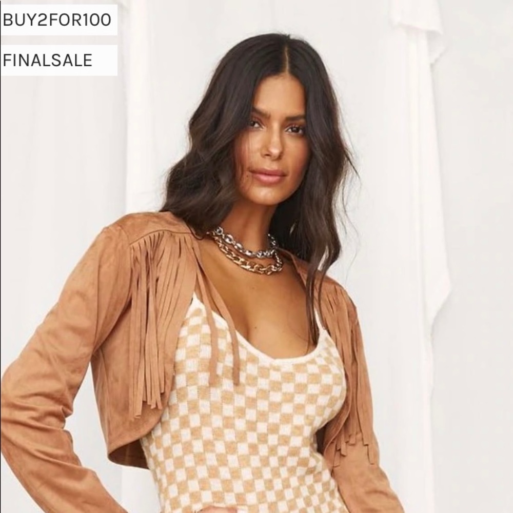 SHAYNA BROWN CROPPED FRINGE SUEDE JACKET